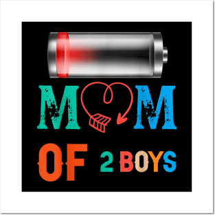 Women Mom of 2 Boys Shirt Gift from Son Mothers Day Birthday Posters and Art